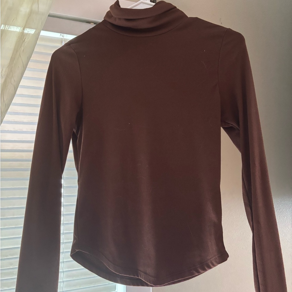 Brown Long-Sleeve Turtleneck Top - Women